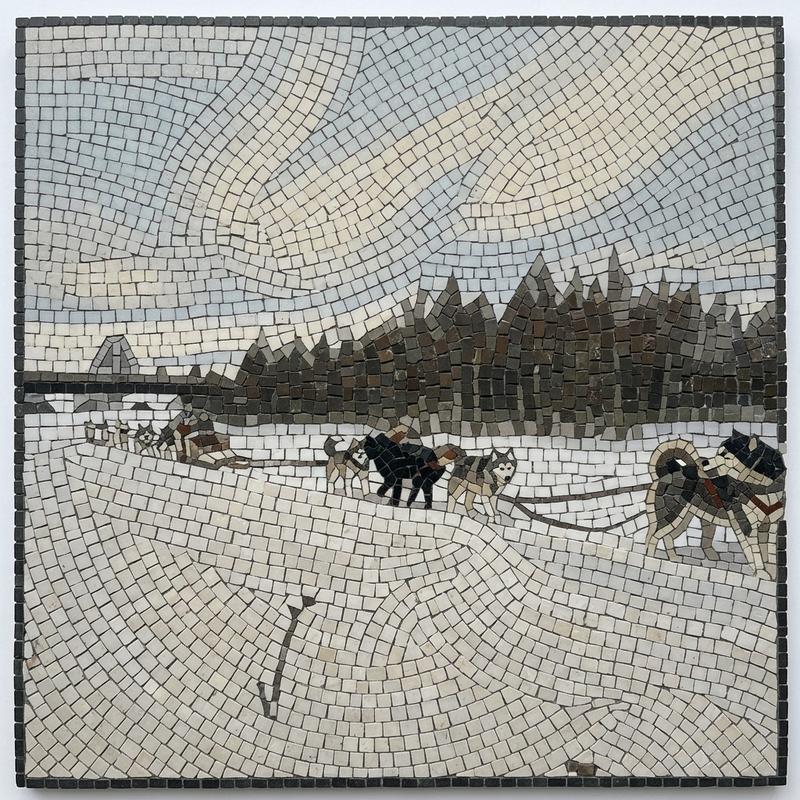 Winter Sled Dogs Mosaic Art - 100x100 cm
