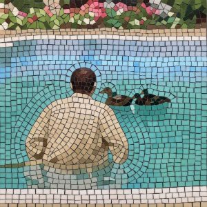Мозаика «Человек и утки в голубой воде»