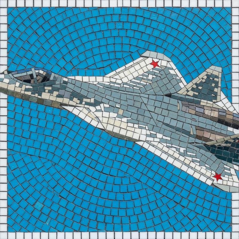 Fighter Jet in Flight Mosaic Art