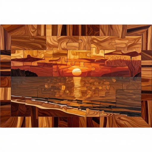 Sunset Over the Sea - Marquetry Wood Art