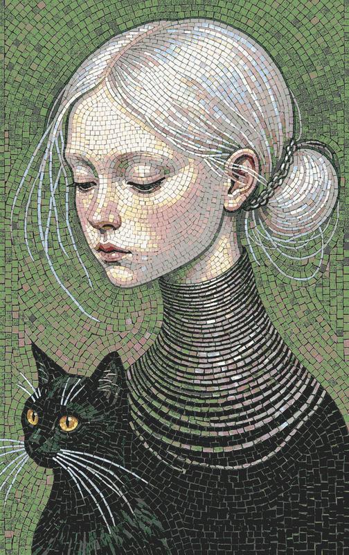 Girl and Black Cat Mosaic Art by MELTI