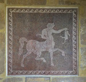Центавр возвращается с охоты на зайца: Мозаика из Родоса