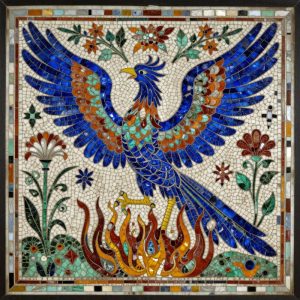 Флорентийский мозаичный феникс в пламени, 100×100 см