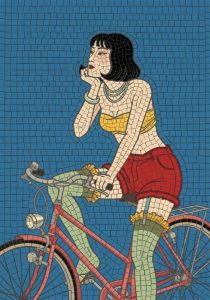 Ретро-мозаика: Женщина на велосипеде