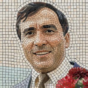 Мозаичный портрет мужчины с красным цветком