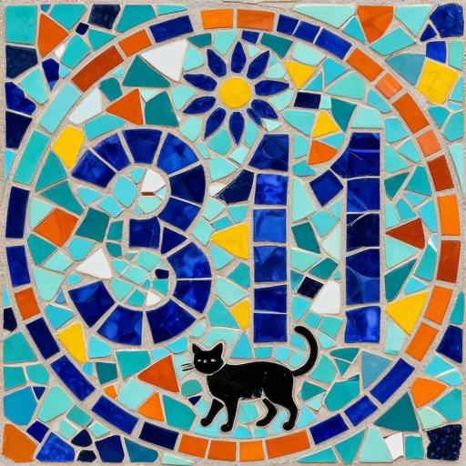 Custom Trencadís Mosaic Art - Number 311 with Black Cat