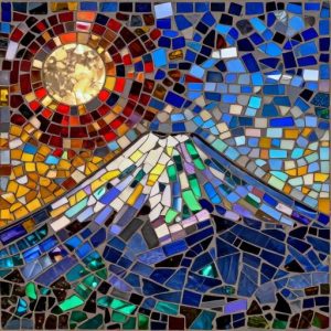 Mount Fuji and Moon Mosaic Art – Opus Incertum Style