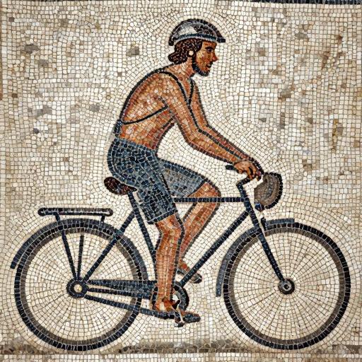 Mosaic Art: Man Riding a Bicycle - Opus Tessellatum