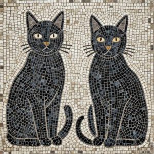 Two Black Cats Mosaic Art – Opus Tessellatum Style