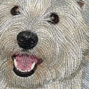 Мозаика «Счастливый белый пес» — 100×100 см