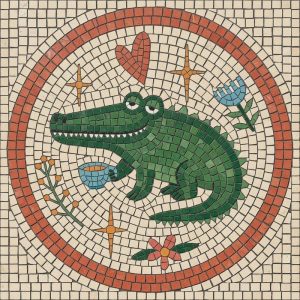 Whimsical Green Crocodile Mosaic Art – 100×100 cm