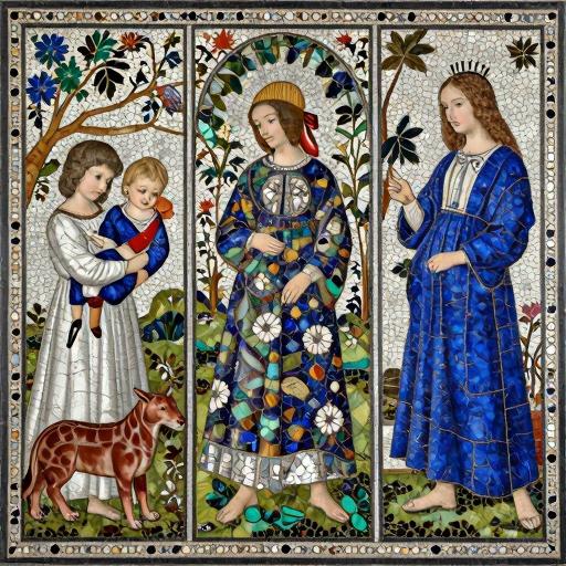 Florentine Mosaic Triptych: Elegant Family Portraits