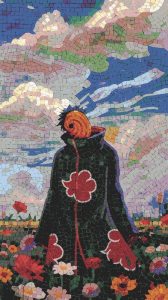 Surreal Mosaic Art – Figure in Red Cloud Cloak