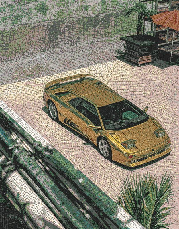 Yellow Supercar Mosaic Art — Luxury Sports Car by MELTI