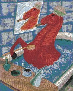 Мозаика «Красный конь в ванне» — Сюрреализм и юмор