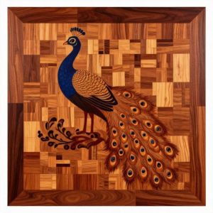 Декоративная панель Маркетри с изображением павлина