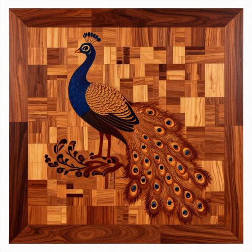 Peacock Marquetry Decorative Panel
