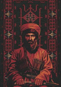 Mountain Warrior Mosaic Art – Traditional Red and Black Portrait