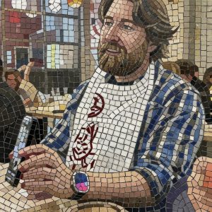 Mosaic Portrait of a Chef with a Lobster Apron