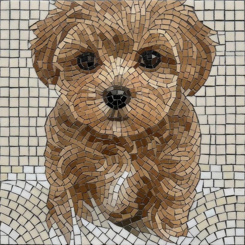 Fluffy Brown Dog Mosaic Art - 100x100 cm