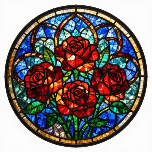 Red Roses Bouquet Stained Glass Mosaic