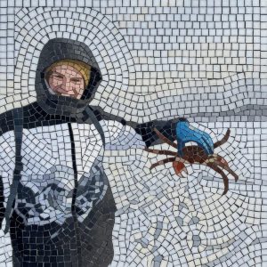 Mosaic Art: Fisherman with Crab in Icy Waters