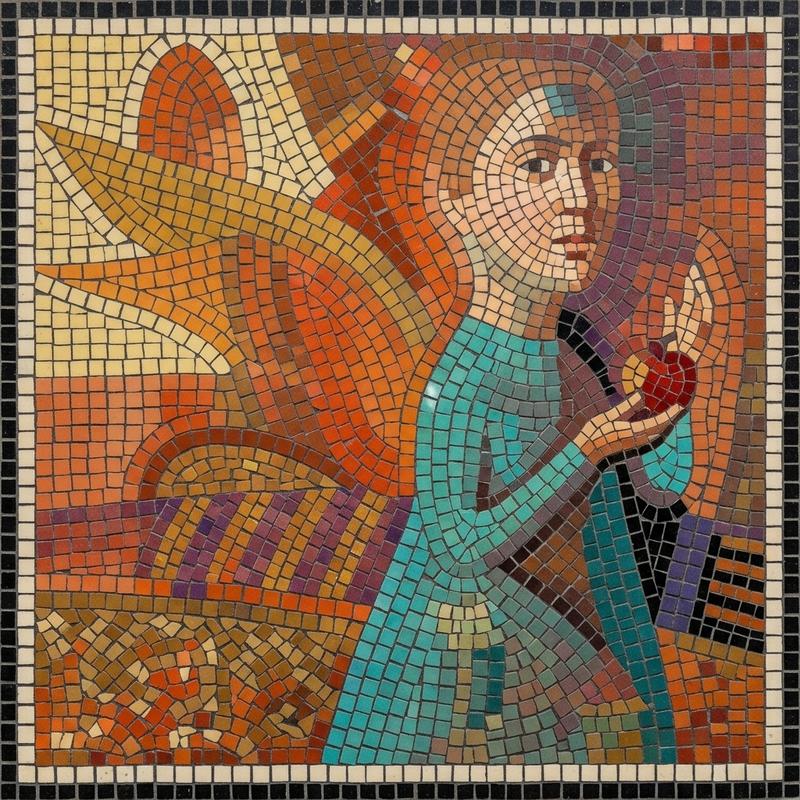 Angel with Apple Mosaic Art - Classical Style
