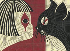 Мозаика с человеком и кошкой