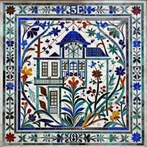 Мозаичное панно с номером дома 85Е в флорентийском стиле