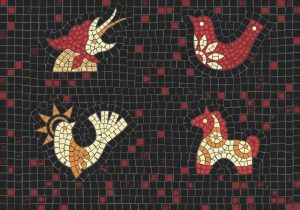 Stylized Animal Mosaic Art – Red and Gold