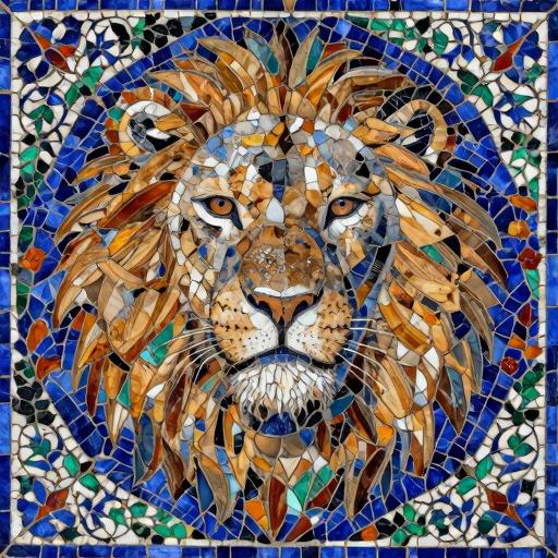 Florentine Mosaic Lion Portrait - Custom Handcrafted Art