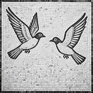 Two Doves in Flight Mosaic Art – Monochrome Opus Tessellatum