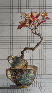 Сюрреалистичное мозаичное дерево в чашках