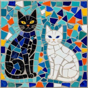 Black and White Cats Trencadís Mosaic Art