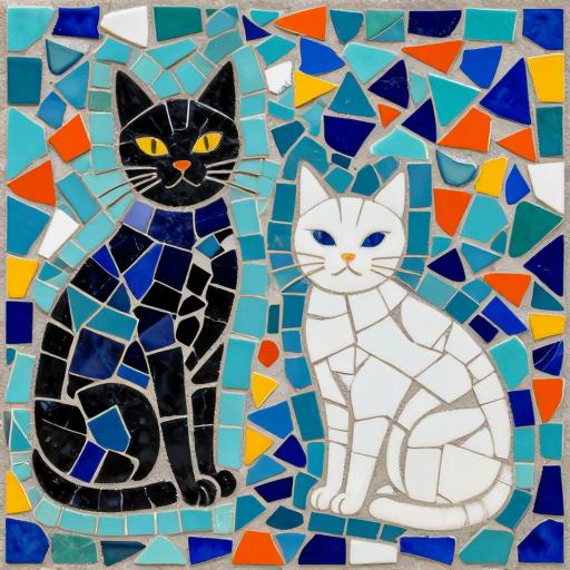 Black and White Cats Trencadís Mosaic Art