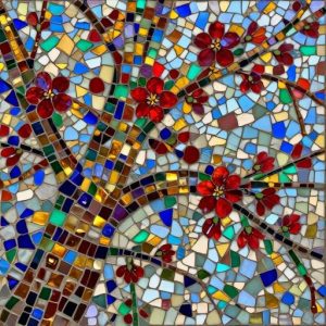Blooming Sakura Mosaic Art – Opus Incertum Style