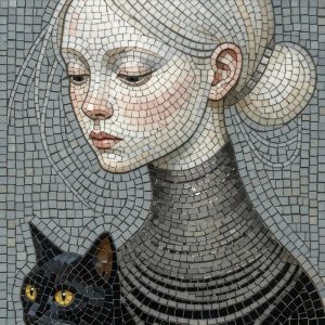 Girl and Black Cat Mosaic Art