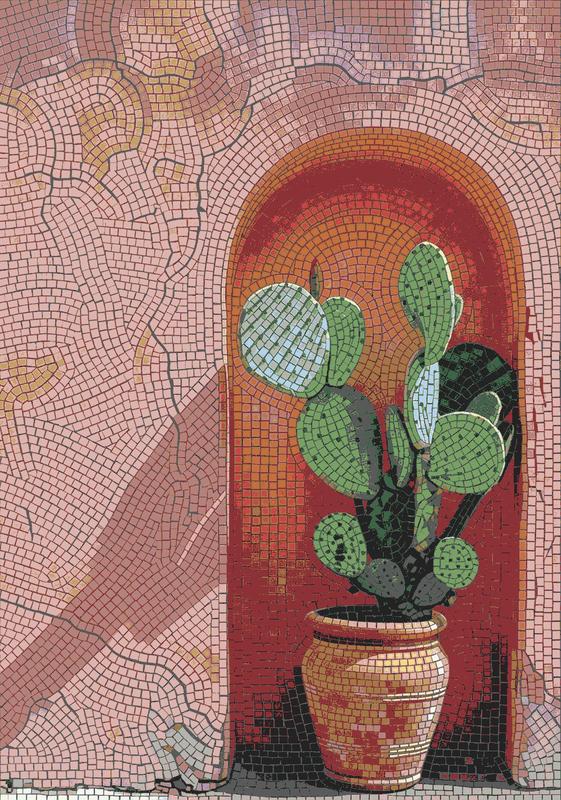 Prickly Pear Cactus Mosaic Art - Mediterranean Style