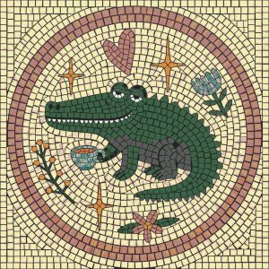 Smiling Crocodile with Cup Mosaic Art