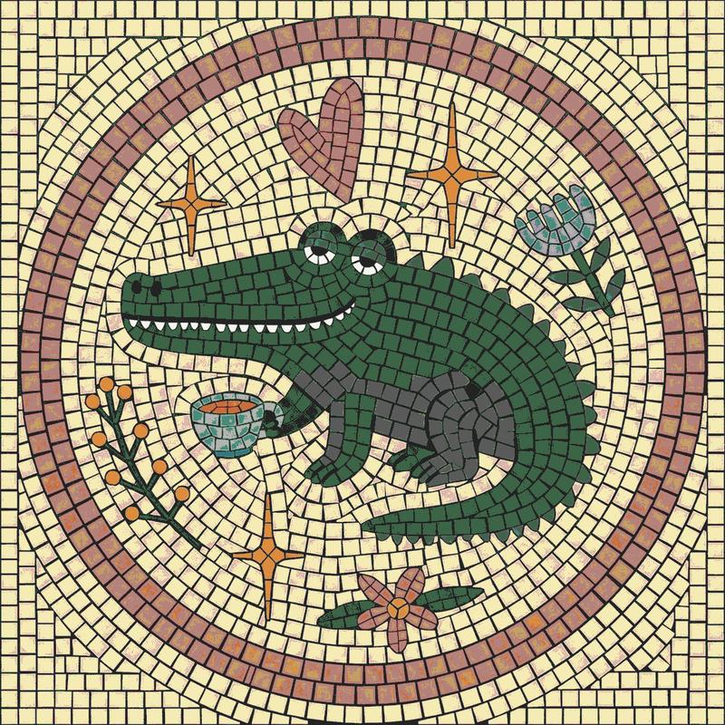 Smiling Crocodile with Cup Mosaic Art