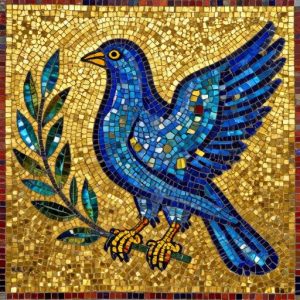 Голубь мира на золотом фоне в стиле византийской мозаики