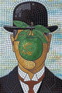 Surrealist Mosaic Art: Man with a Green Apple