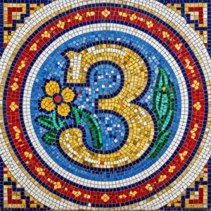 Мозаика «Число 3 с цветами» в советском стиле