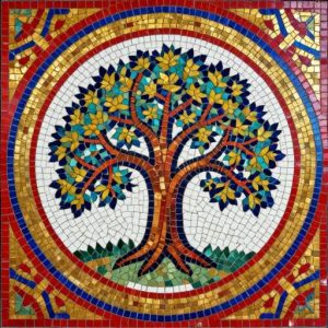 Мозаика «Дуб в золотом круге» в советском стиле
