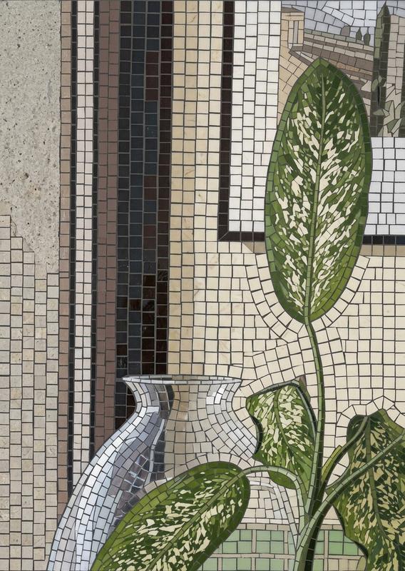 Классический мозаичный шедевр: ваза и растение