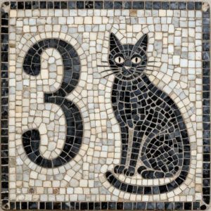 Custom Black Cat and Number 3 Mosaic Art