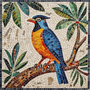 Веселый тукан в тропическом мозаичном искусстве