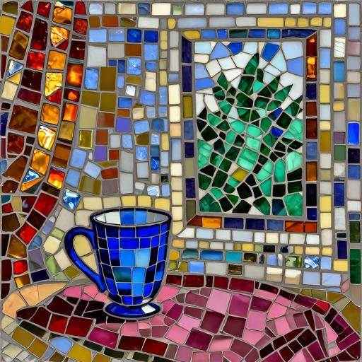 Blue Mug Still Life Mosaic Art - Opus Incertum