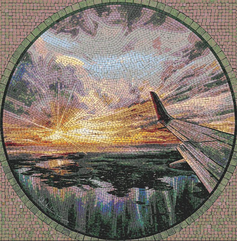 Sunset Flight View Circular Mosaic Art