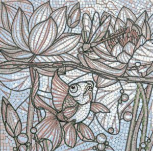Serene Lotus and Fish Mosaic Art
